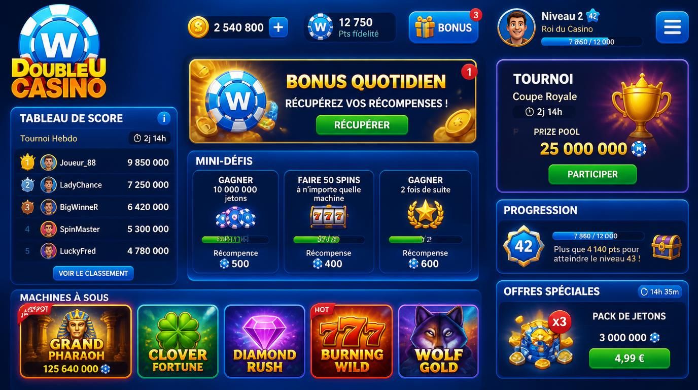 Progression, défis et bonus visibles dans l’interface