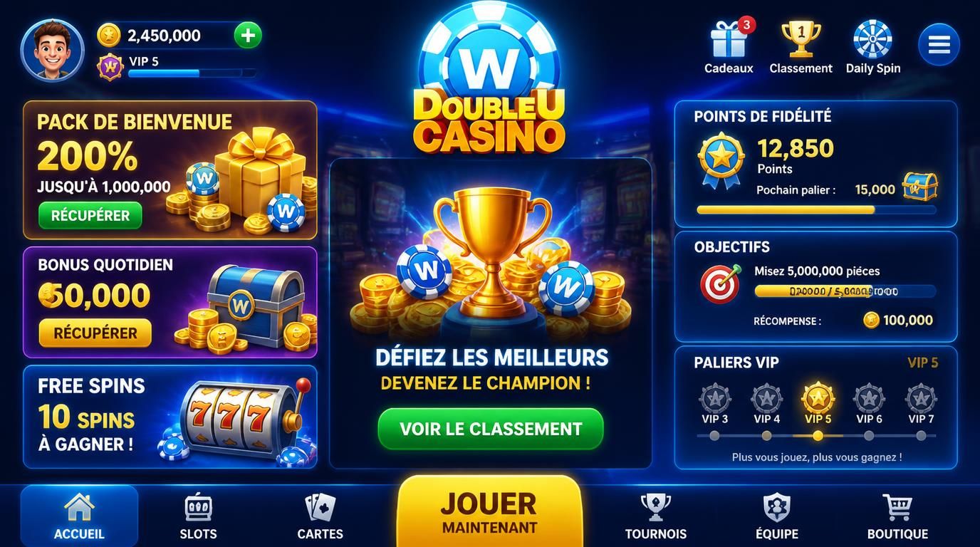 Bonus et free spins illustrées, niveaux de fidélité visibles
