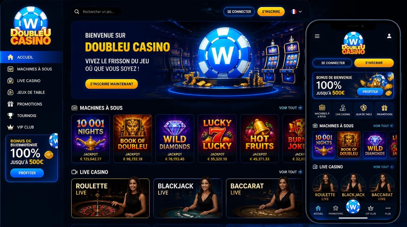 Ambiance de jeu nocturne avec machines à sous et live casino
